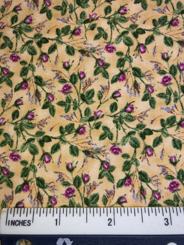Bella Rosa - FS426 - Antique background with Pink/Purple rosebuds all over print