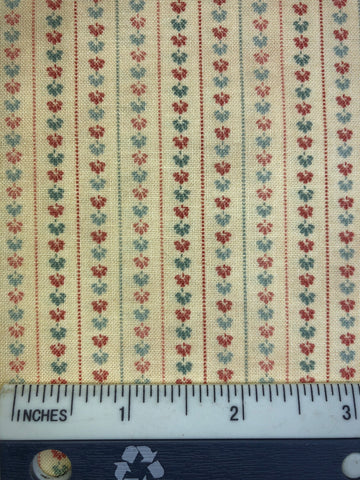 Madiera - FS436 - Antique Cream background with stripes of Turkey Red & Teal print