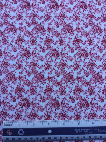 Comfort & Charm Flannel - FS057 - White background with Dark Red floral print