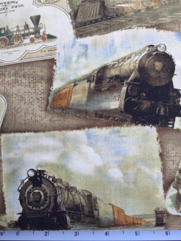 Locomotion  - FS0107 - Beige background with pictures of Trains / Locomotives