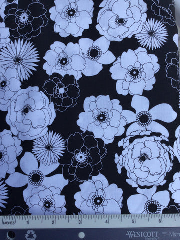 Night & Day - FS126 - Black background with White stylised flowers