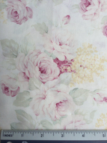 Mary Rose Collection - FS186 - White background with soft Pink, Lemon & Green floral print