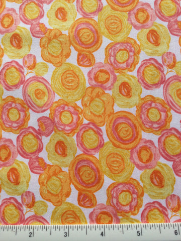 Stella  - X0010 - White background with Pink, Yellow and Light Orange Stylised Flowers