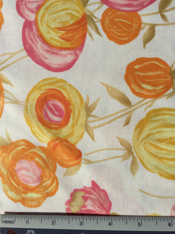 Stella  - X0012- White background with Pink, Yellow and Light Orange Stylised Flowers