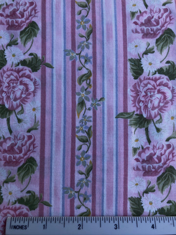 Verity - FS320 - Very Pale Pink background with Pink, White & Blue flowers and stripes