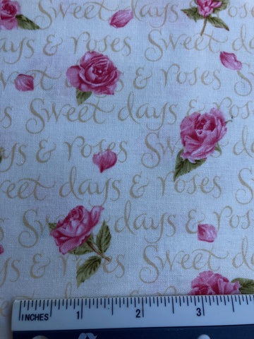 Rose Garden - FS324 - Cream background with Pink roses and Beige writing