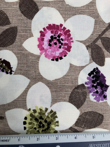 Cachet - FS350 - Beige background with White flowers & different coloured centres.