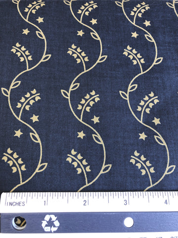 Leaving Riverton - FS363 - Navy background with antique Cream vines