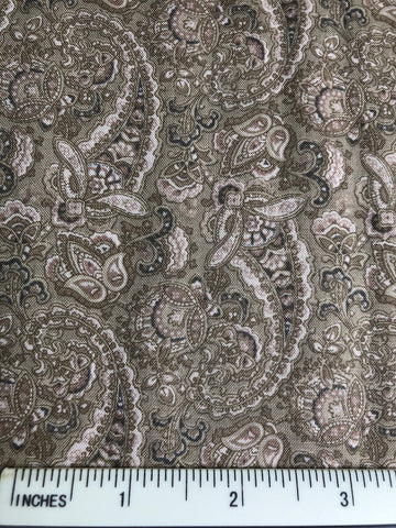 Paisley - FS393 - Taupey/Greeny background with Cream and darker shades paisley print.