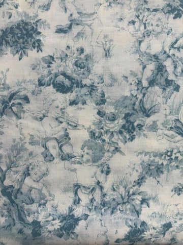 Mary Rose Collection - FS210- Off White background with Teal Blue toile print