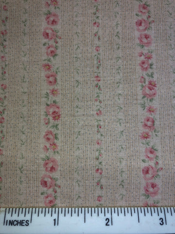 Antique Flower - FS418 - Fawn background with columns of small Pink roses