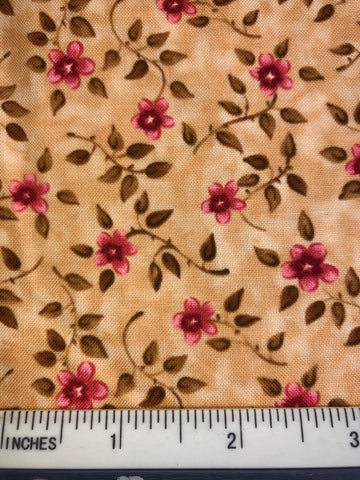 Sweet Pea - FS441 - Warm Beige background with Pink flowers & scattered leaves
