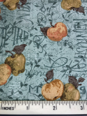 Cider Mill Road - FS446 - Aqua/Blue background with apples & printed words
