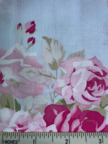 Slipper Rose - FS457 - Light Blue background with sprays of Pink roses
