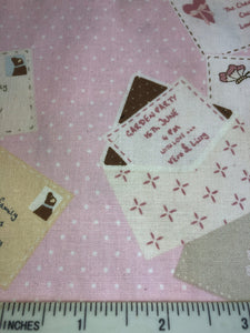 Vero's World - FS485- Pink background with White polka dots and scattered envelopes