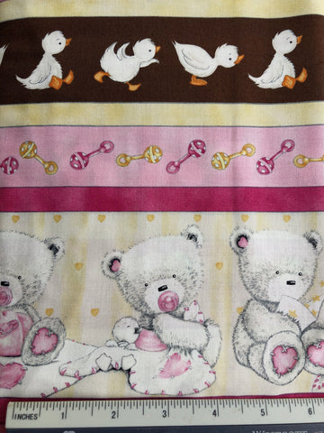 Popcorn the Bear - FS486 - Border print with cute teddies & little White ducks