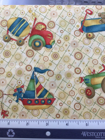 Where the boys are - FS018 -  White & Beige background with toy motifs