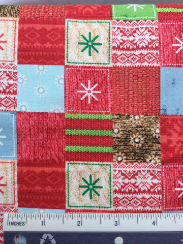 Bundle Up - FS042 - Blocks of red, aqua, brown & green with Christmas motif.