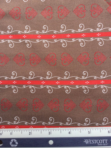 Winterfall - FS043 - Chocolate background with white and red pattern.