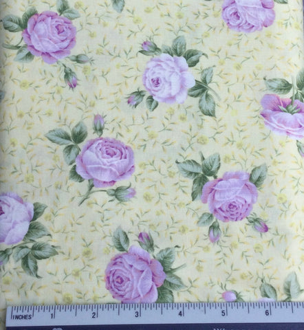 My Garden - FS0097 - Pale Yellow background with scattered Mauve Roses
