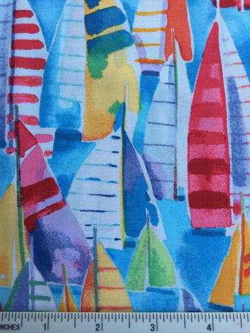 Watercolour Yachts  - FS0106 - Blue background with bright coloured yacht sails