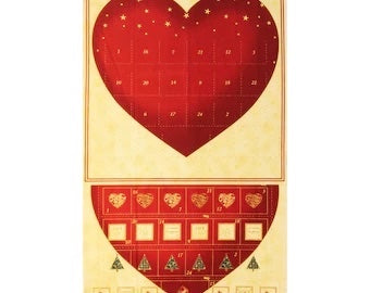 Christmas Greetings - FS0111 - Panel with Dark Cream background with Deep Red & Green Advent Calendar in the shape of a heart