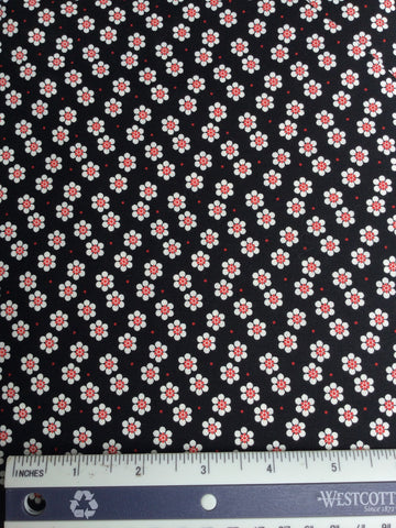 Black, White & Red allover - FS164 - Black background with White daisies & Red centres