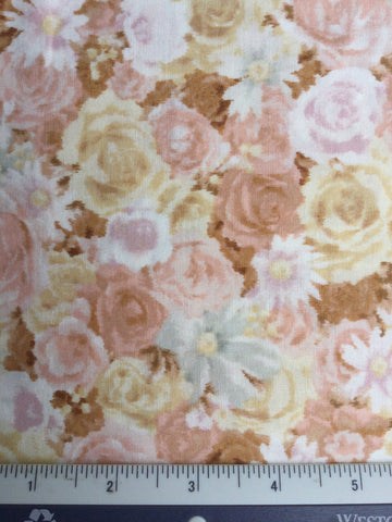 Mary Rose Collection - FS180 - Beige, Cream & Pink roses with Blue & White Daisies print