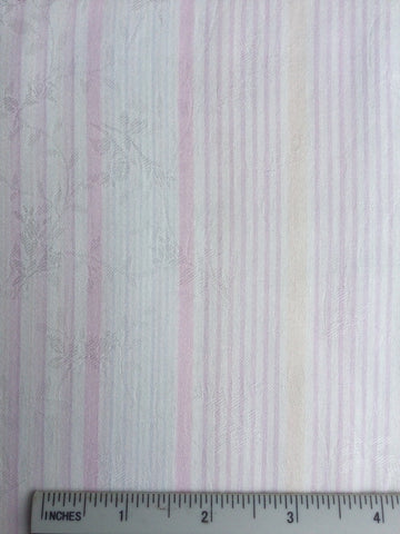 Mary Rose Collection - FS182 - White Damask background with Pink, Lemon Yellow & Mauve stripes