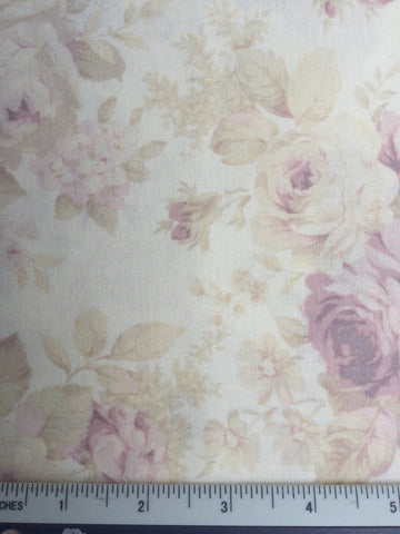 Mary Rose Collection - FS187 - Off White background with Cream, dusty Mauve & Green floral print