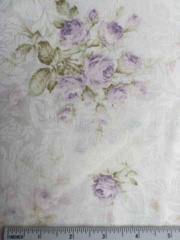 Mary Rose Collection - FS188 - White damask background with soft Mauve & Green rose print