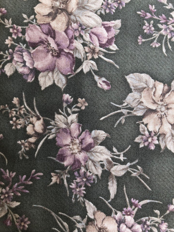 Gentle Flowers - FS199 - Dark Green background with soft Cream & Pink floral print