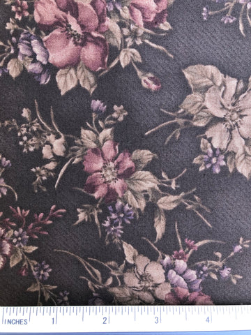 Gentle Flowers - FS200 - Dark Taupe background with soft Cream & Pink floral print