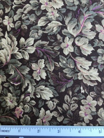 Mary Rose Collection - FS202 - Dark background with soft Green & Cream Leafy floral print