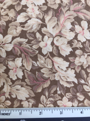 Mary Rose Collection - FS214 - Dark Taupe/Brown background with soft Beige & Cream Leafy floral print