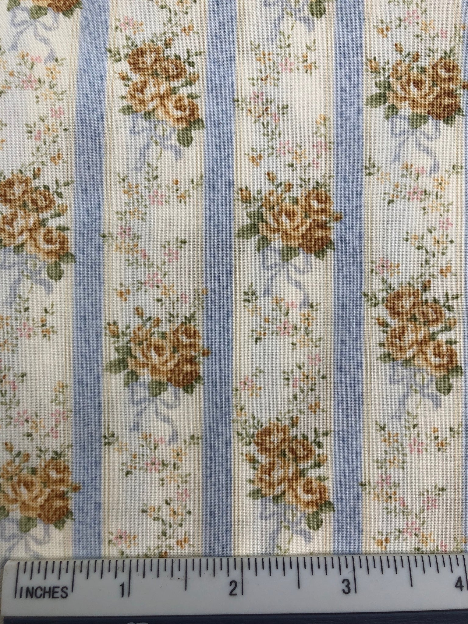 Mary Rose Collection - FS216 - Cream background with Lemon Yellow Roses & Pale Blue Stripe