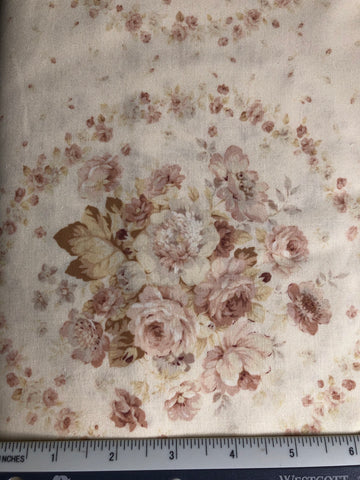 Mary Rose Collection - FS221 - Cream background with Soft Beige, Pinks & Cream rose print