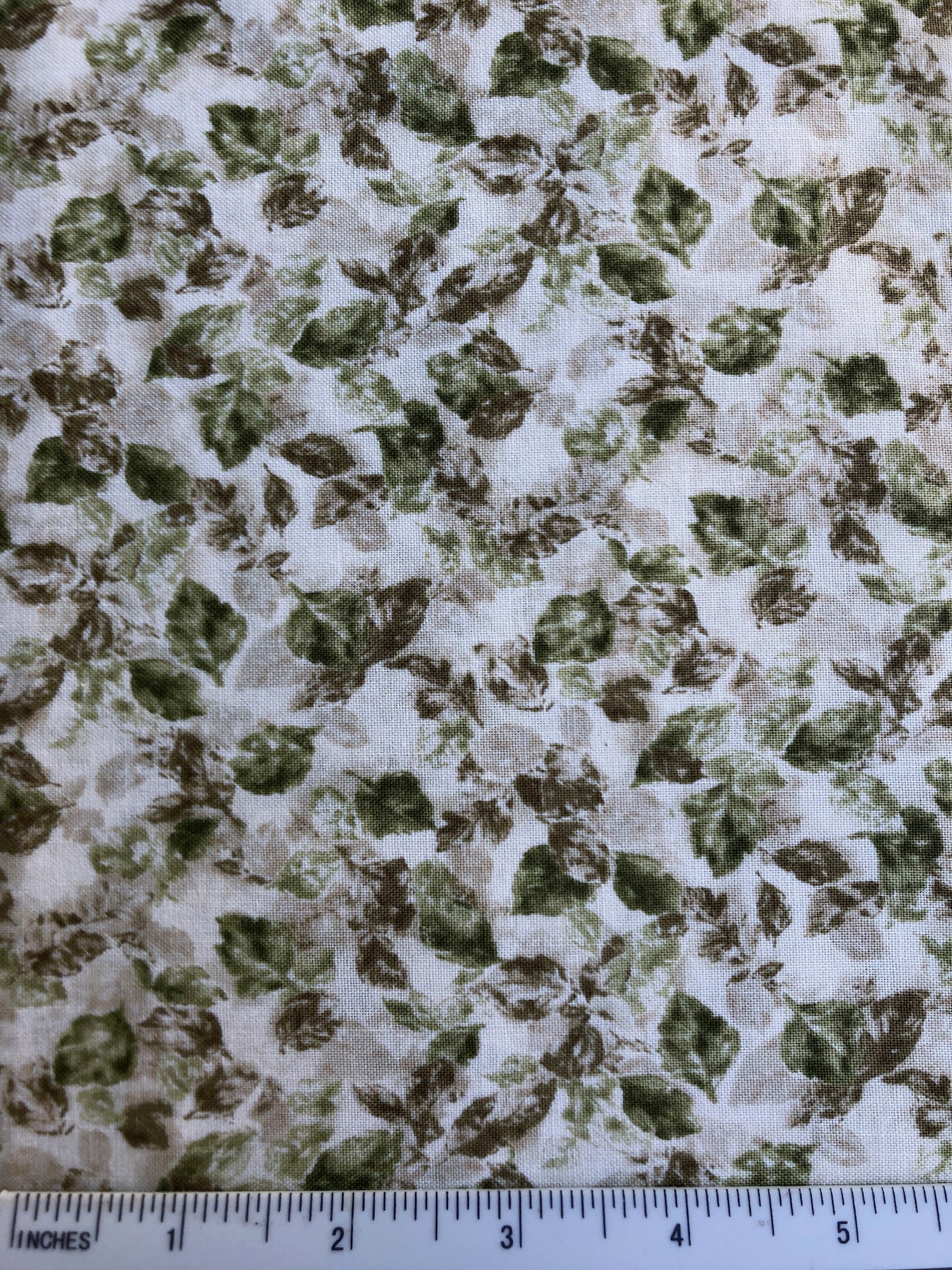 Lancaster - FS302 - Off White background with Taupe & Green leaf print