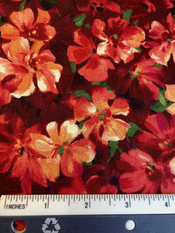Ivana - FS355 - Burgundy, Red, Orange & Salmon floral print