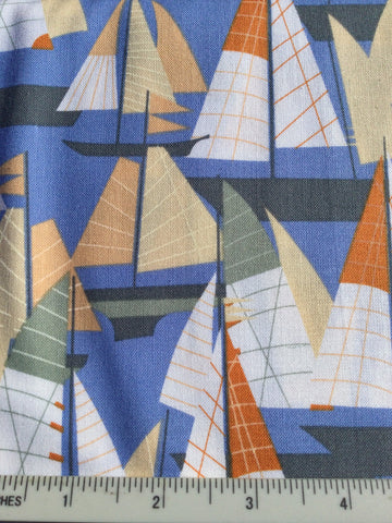 Cabana Yacht - M0086 - Blue background with White, Cream, Grey & Orange sails
