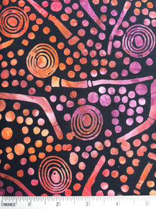 Batik - FS138 - Black background with Purple & Orange dots and boomerangs