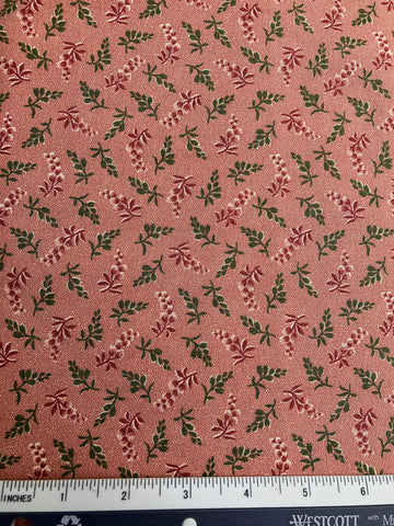 Thimbleberries House & Garden - FS242 - Antique Pink background with Red & Green leafy print