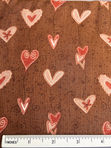 Heartstrings - FS248 - Brown background with Red and Cream hearts