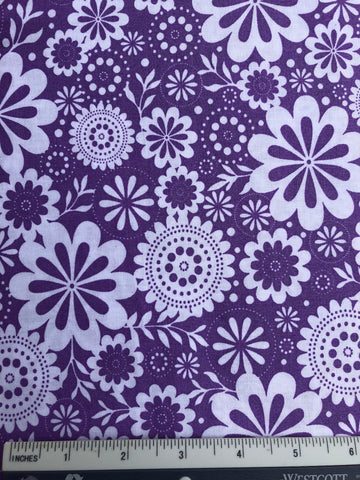 Floral - FS261 - Purple background with White stylised flowers