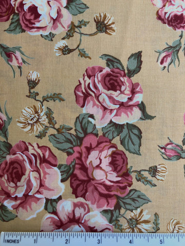 Vintage Treasures - FS317 - Antique Cream background with Pink Roses