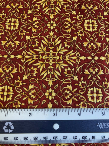 Full Sun - FS356 - Burgundy background with Gold & Cream repeating pattern (not metallic)