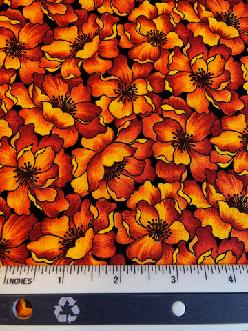 African Sky- Desert Rose Collection - FS360 - Black background with Yellow, Gold, Orange & Red floral pattern