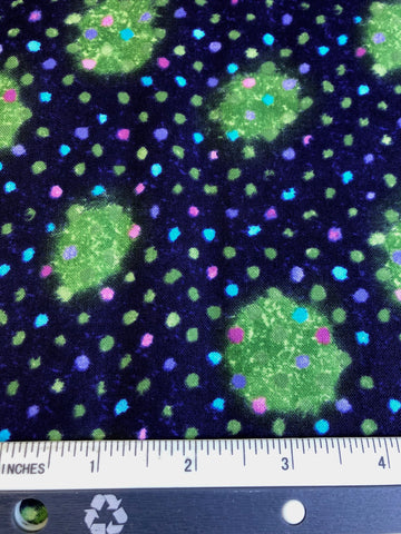 Abstract Expression - FS364 - Navy background with bright Pink, Green, Purple dots & Green splotches