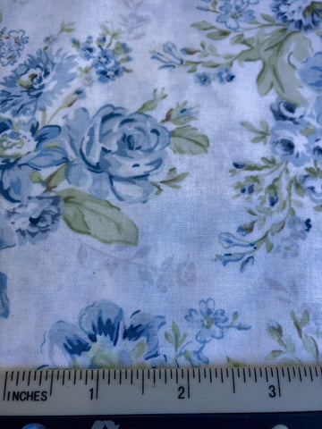 Wildflowers - FS372 -  Very Pale Blue background with Blue roses & flowers print