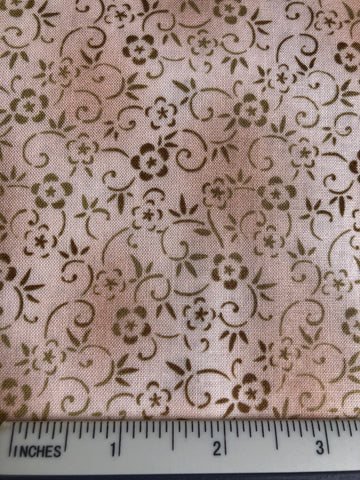 Mizu - FS383 - Pinky/Beige background with Olive Green floral print